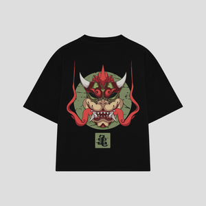 Playera streetwear premium de anime y gaming ExtraLife MX, corte boxy oversized drop shoulder heavyweight en color Deep Black y Off-White, moda urbana mexicana de culto.
