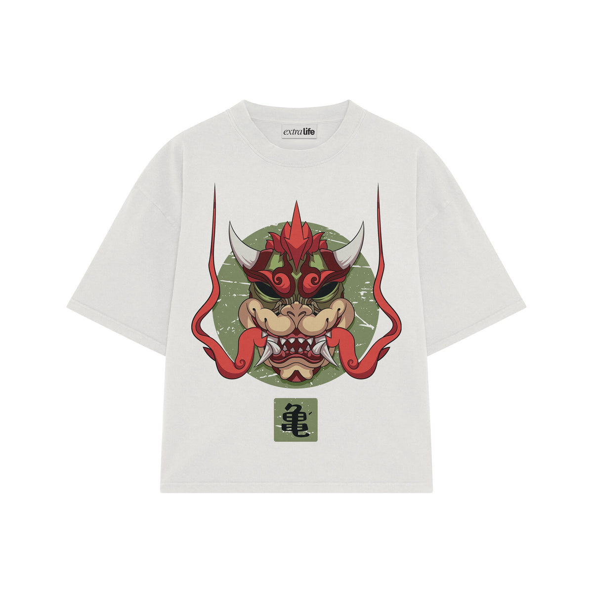 Playera streetwear premium de anime y gaming ExtraLife MX, corte oversized drop shoulder ligero y fresco en color Deep Black y Off-White, moda urbana mexicana de culto.