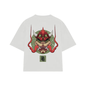 Playera streetwear premium de anime y gaming ExtraLife MX, corte boxy oversized drop shoulder heavyweight en color Deep Black y Off-White, moda urbana mexicana de culto.