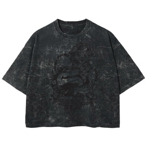 Playera streetwear premium de anime y gaming ExtraLife MX, corte boxy deluxe mineral wash heavyweight en color Acid Wash, moda urbana mexicana de culto.