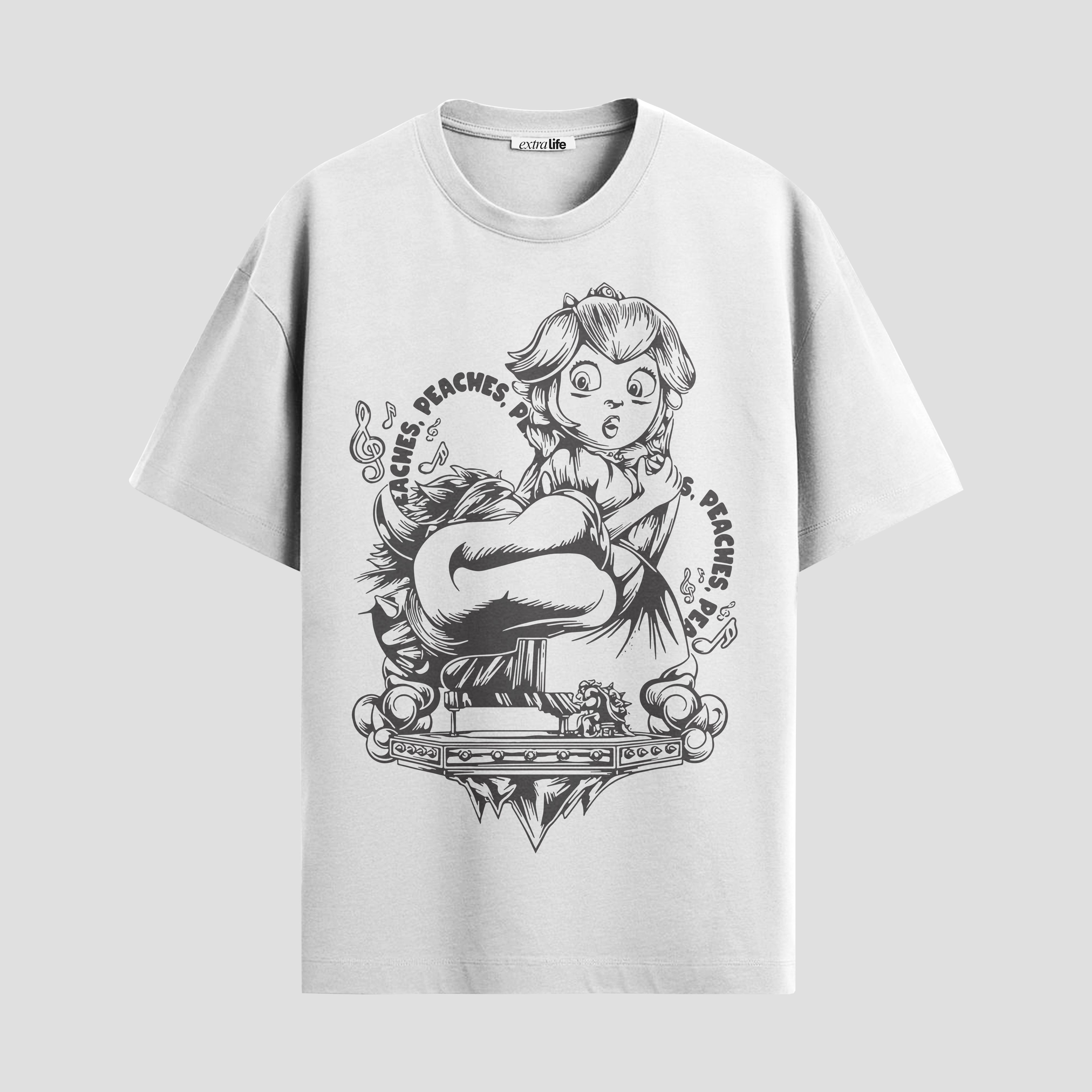 Playera urbana de anime y gaming ExtraLife MX, corte Standard Fit unisex ligero y transpirable en color Deep Black y Pure White, ropa de uso diario para gym y casual.