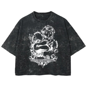 Playera streetwear premium de anime y gaming ExtraLife MX, corte boxy deluxe mineral wash heavyweight en color Acid Wash, moda urbana mexicana de culto.