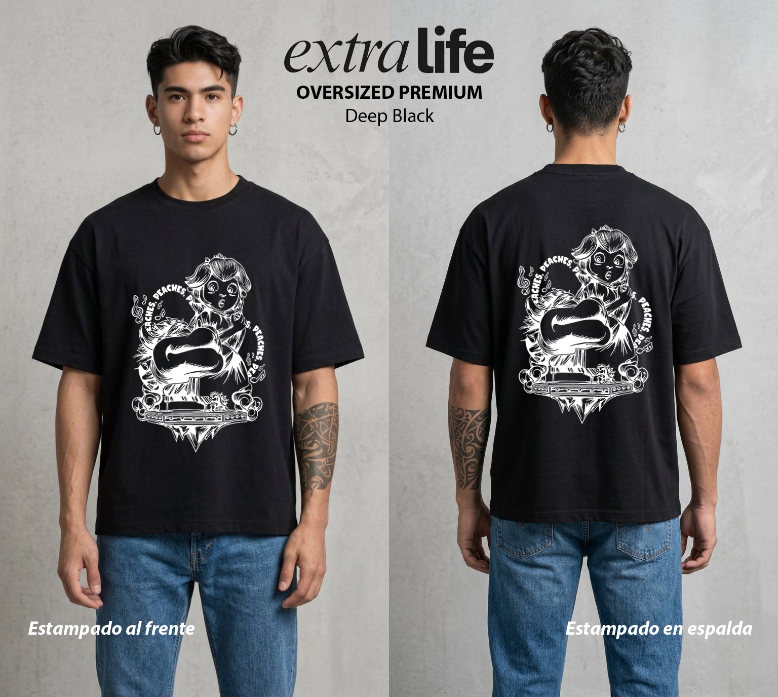 El Reino del Fontanero | El Heroe del Reino #02287 - Playera Oversized Premium | Deep Black - Foto en modelo