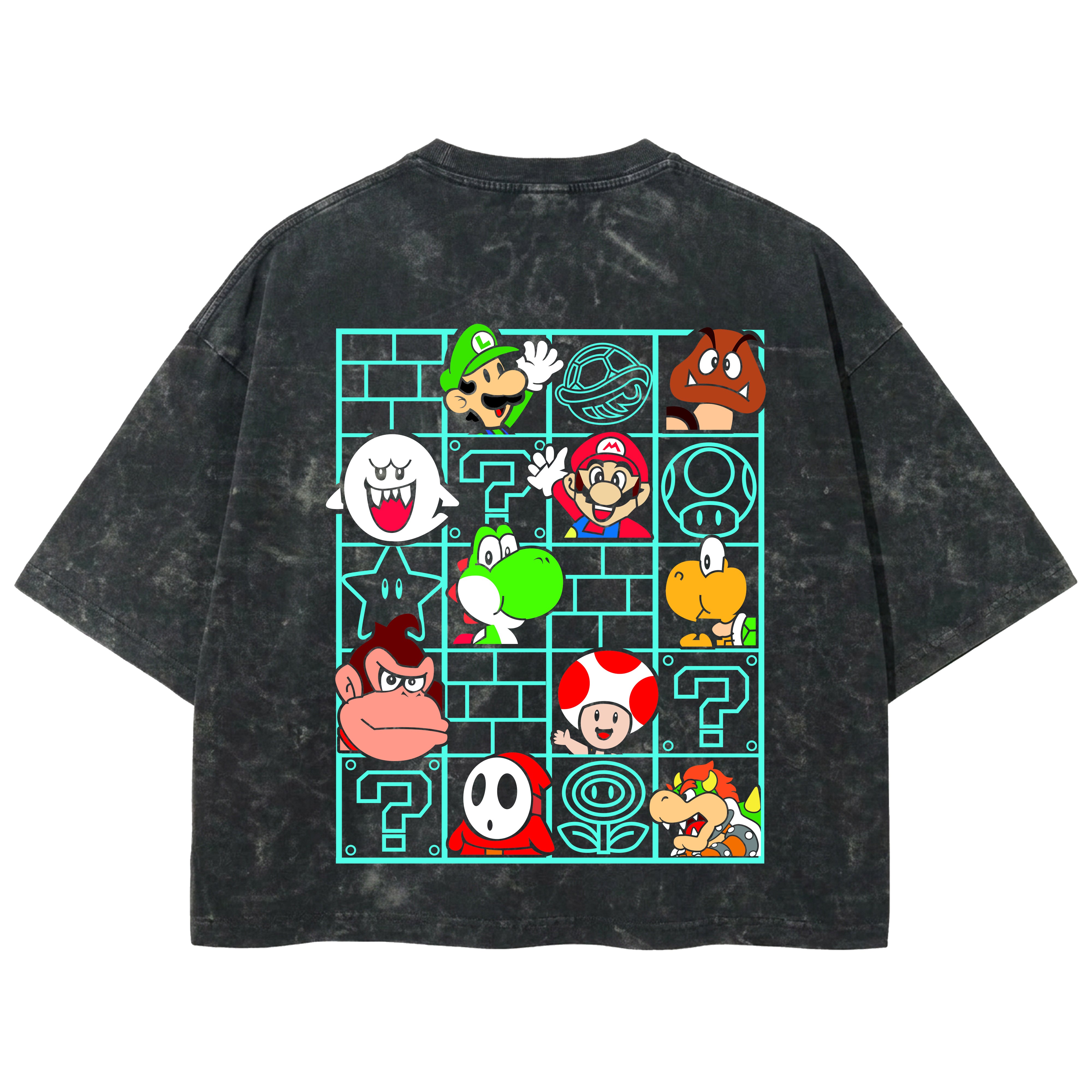 Playera streetwear premium de anime y gaming ExtraLife MX, corte boxy deluxe mineral wash heavyweight en color Acid Wash, moda urbana mexicana de culto.