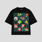 Playera streetwear premium de anime y gaming ExtraLife MX, corte boxy oversized drop shoulder heavyweight en color Deep Black y Off-White, moda urbana mexicana de culto.