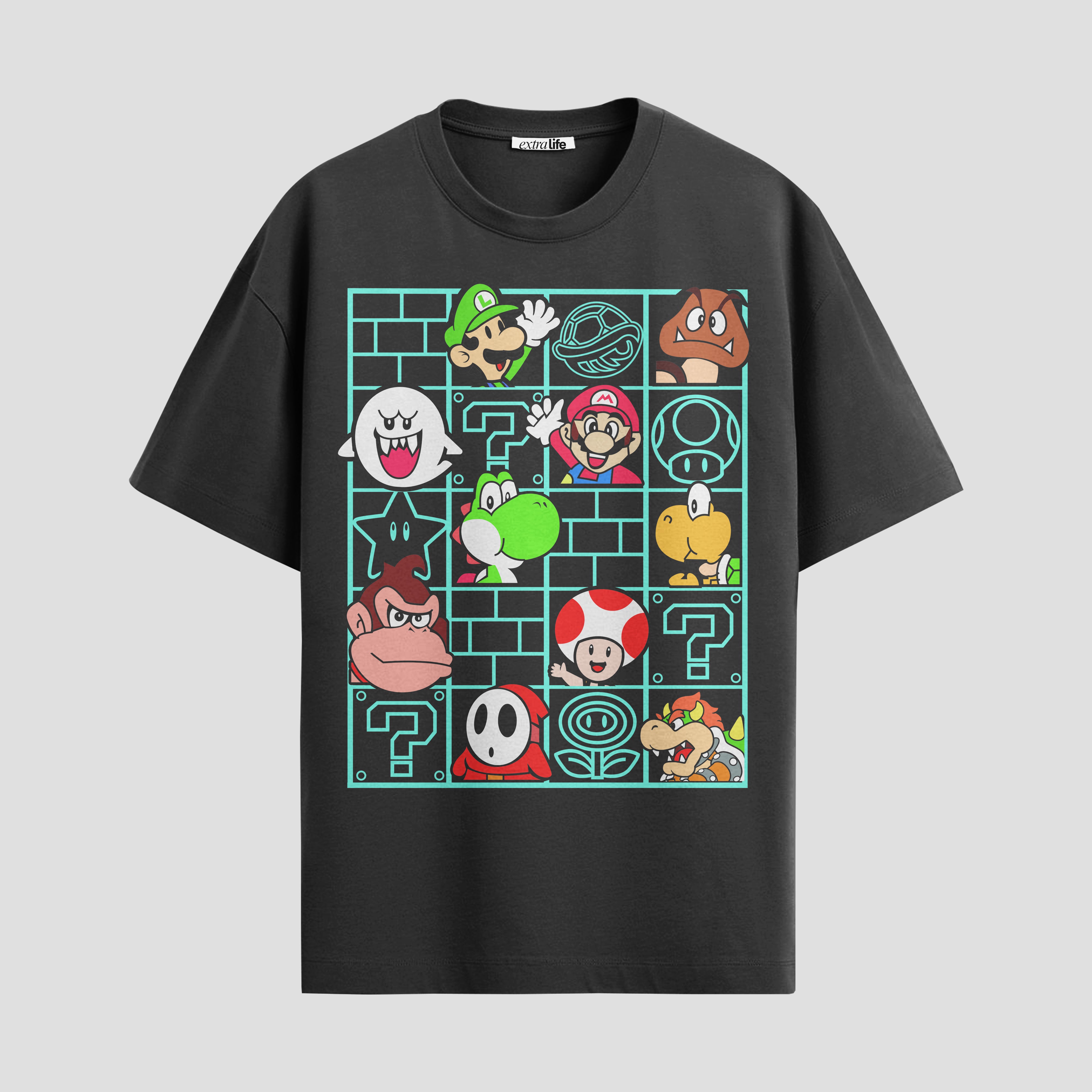 Playera urbana de anime y gaming ExtraLife MX, corte Standard Fit unisex ligero y transpirable en color Deep Black y Pure White, ropa de uso diario para gym y casual.