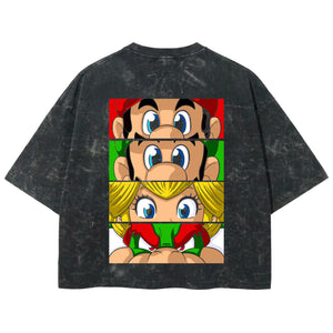 Playera streetwear premium de anime y gaming ExtraLife MX, corte boxy deluxe mineral wash heavyweight en color Acid Wash, moda urbana mexicana de culto.