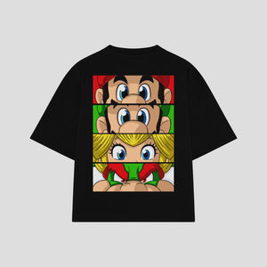 Playera streetwear premium de anime y gaming ExtraLife MX, corte boxy oversized drop shoulder heavyweight en color Deep Black y Off-White, moda urbana mexicana de culto.