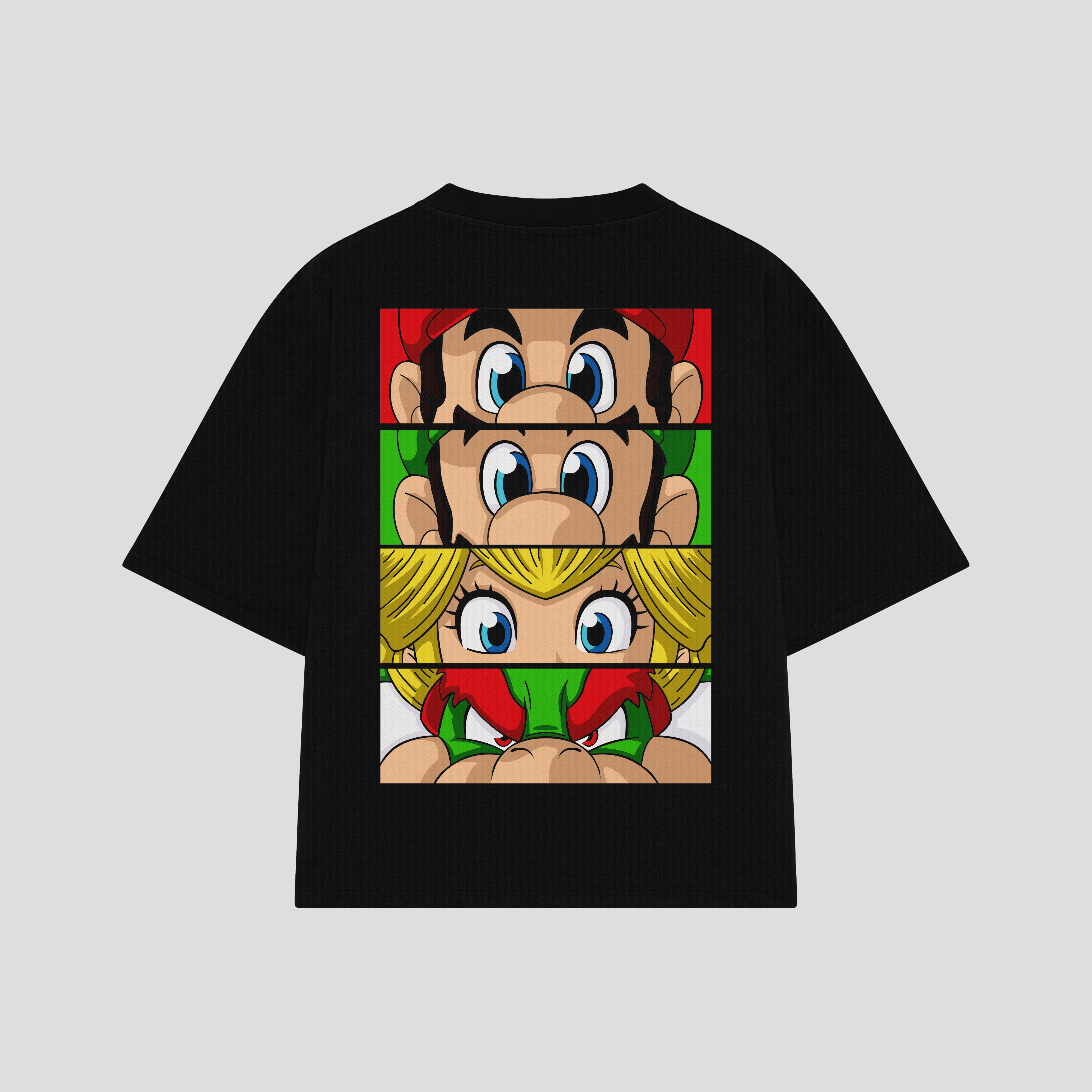 Playera streetwear premium de anime y gaming ExtraLife MX, corte boxy oversized drop shoulder heavyweight en color Deep Black y Off-White, moda urbana mexicana de culto.