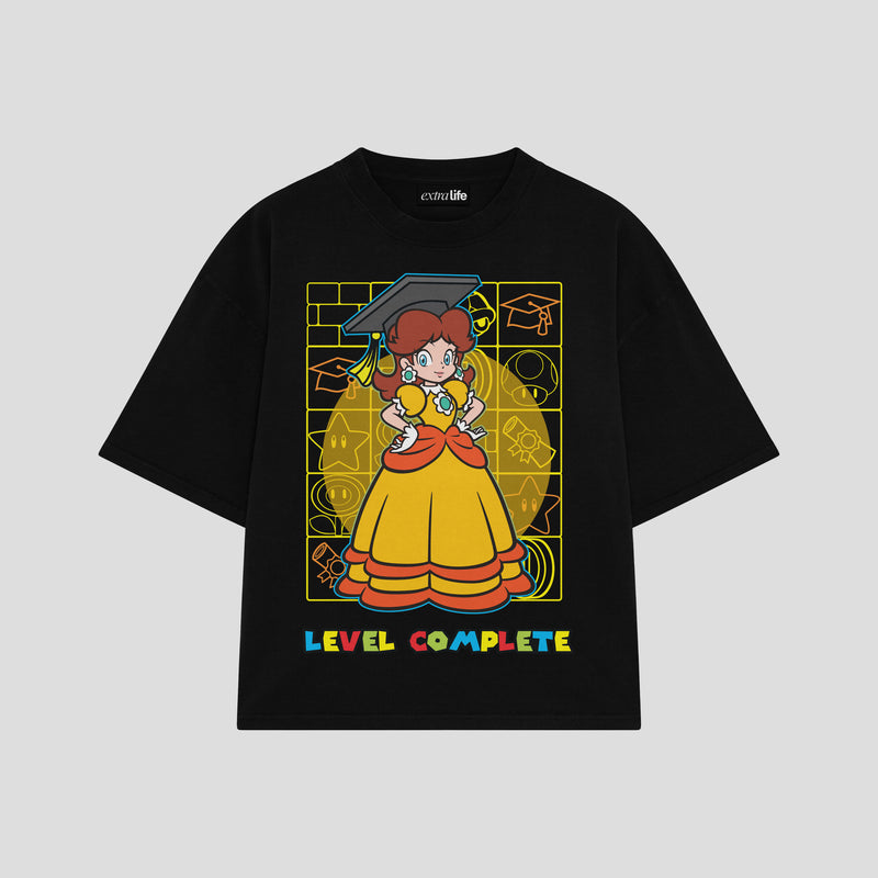 Playera streetwear premium de anime y gaming ExtraLife MX, corte boxy oversized drop shoulder heavyweight en color Deep Black y Off-White, moda urbana mexicana de culto.