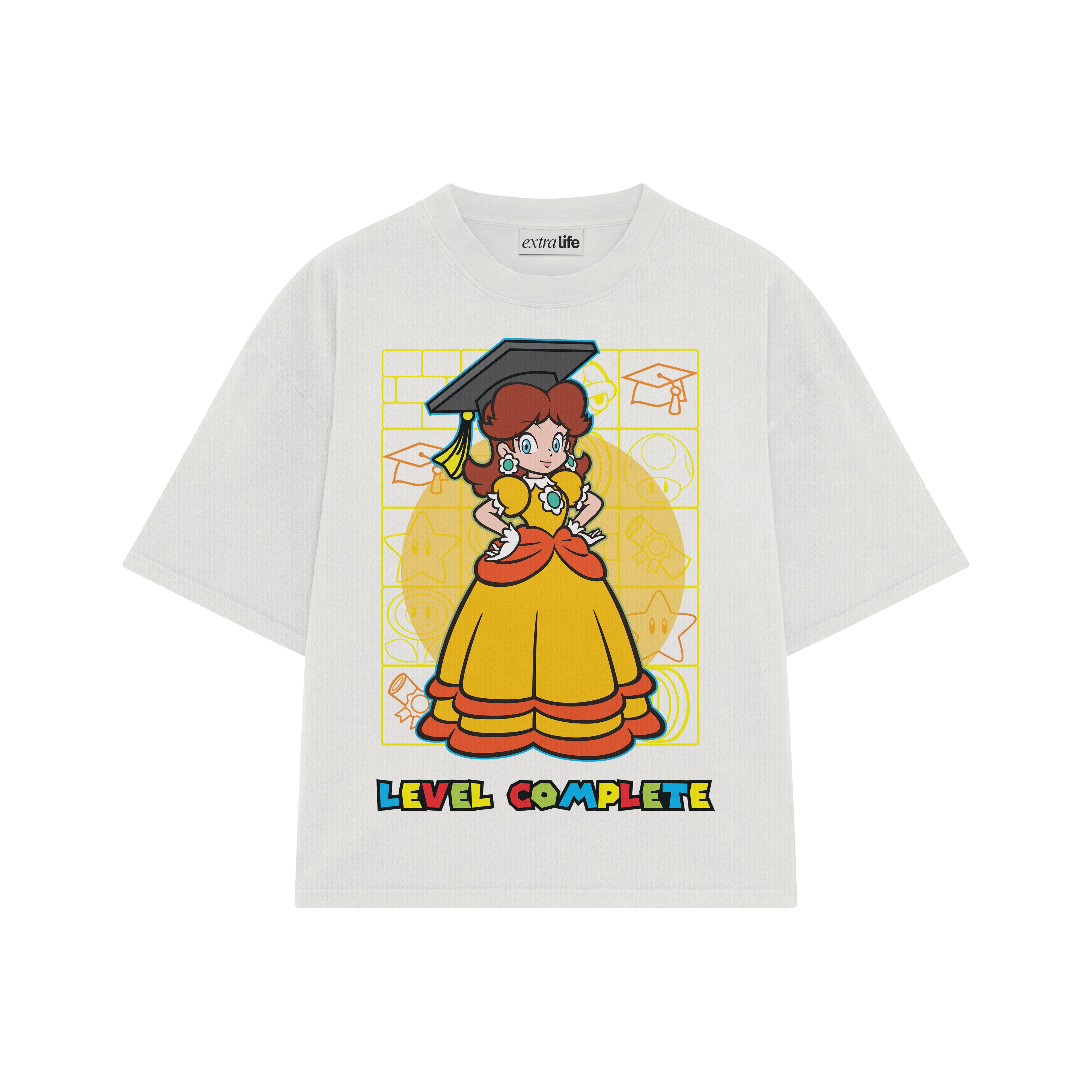 Playera streetwear premium de anime y gaming ExtraLife MX, corte boxy oversized drop shoulder heavyweight en color Deep Black y Off-White, moda urbana mexicana de culto.