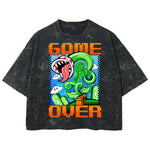 Playera streetwear premium de anime y gaming ExtraLife MX, corte boxy deluxe mineral wash heavyweight en color Acid Wash, moda urbana mexicana de culto.