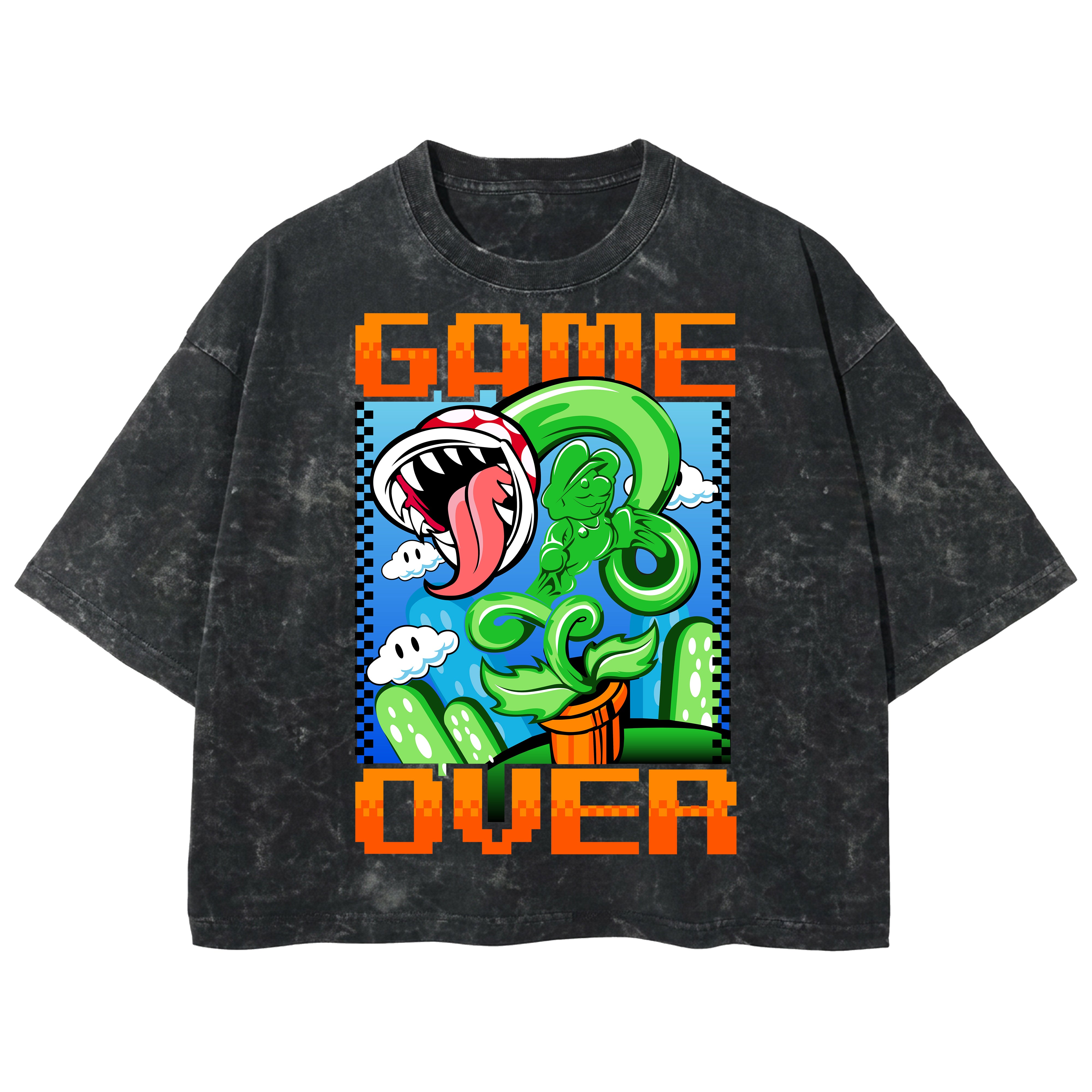 Playera streetwear premium de anime y gaming ExtraLife MX, corte boxy deluxe mineral wash heavyweight en color Acid Wash, moda urbana mexicana de culto.