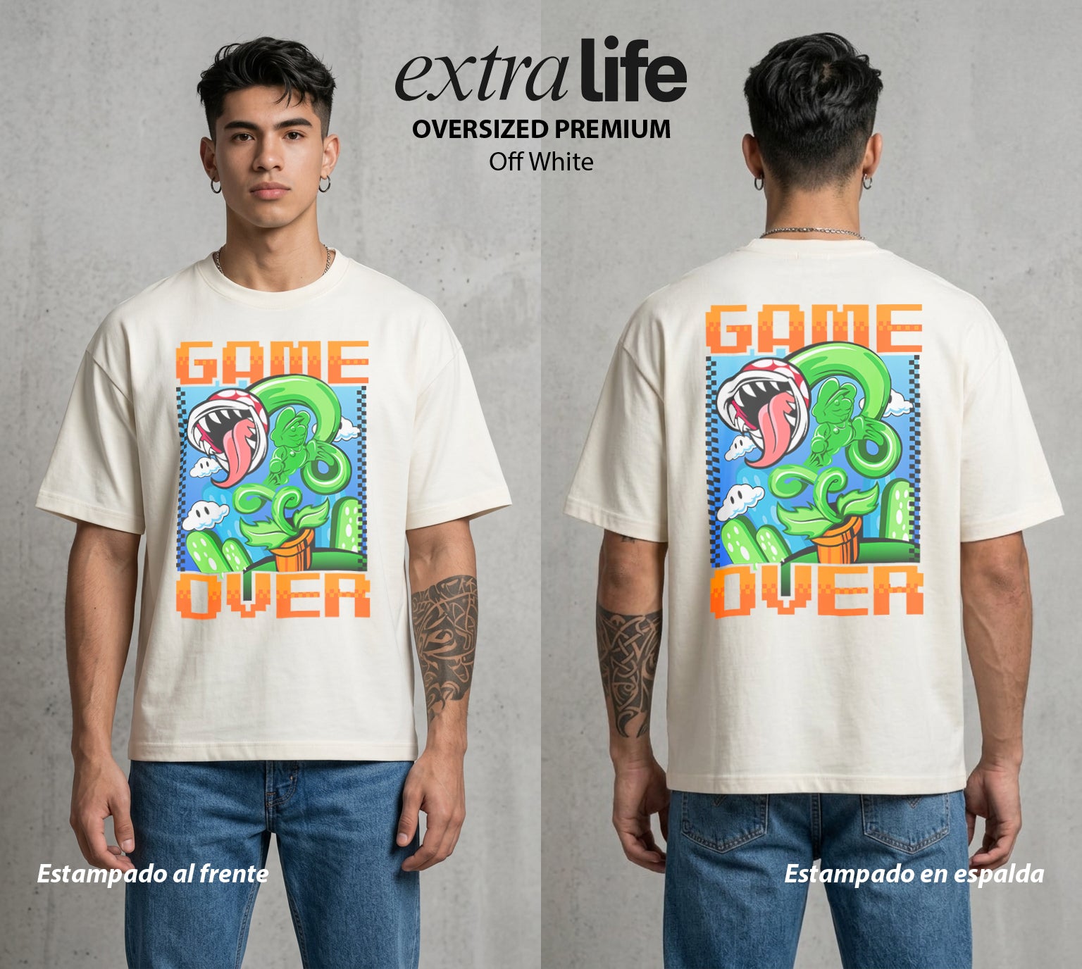 El Reino del Fontanero | El Fontanero Estelar #02299 - Playera Oversized Premium | Off White - Foto en modelo