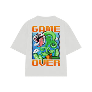 Playera streetwear premium de anime y gaming ExtraLife MX, corte boxy oversized drop shoulder heavyweight en color Deep Black y Off-White, moda urbana mexicana de culto.