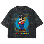 Playera streetwear premium de anime y gaming ExtraLife MX, corte boxy deluxe mineral wash heavyweight en color Acid Wash, moda urbana mexicana de culto.