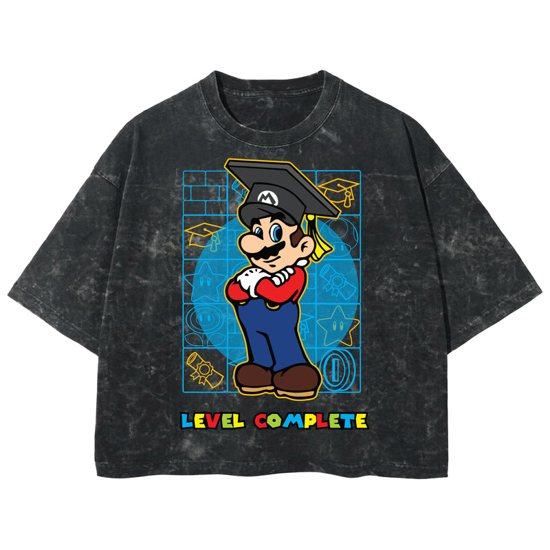 Playera streetwear premium de anime y gaming ExtraLife MX, corte boxy deluxe mineral wash heavyweight en color Acid Wash, moda urbana mexicana de culto.