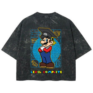 Playera streetwear premium de anime y gaming ExtraLife MX, corte boxy deluxe mineral wash heavyweight en color Acid Wash, moda urbana mexicana de culto.