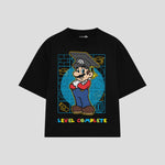 Playera streetwear premium de anime y gaming ExtraLife MX, corte boxy oversized drop shoulder heavyweight en color Deep Black y Off-White, moda urbana mexicana de culto.