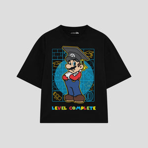 Playera streetwear premium de anime y gaming ExtraLife MX, corte boxy oversized drop shoulder heavyweight en color Deep Black y Off-White, moda urbana mexicana de culto.