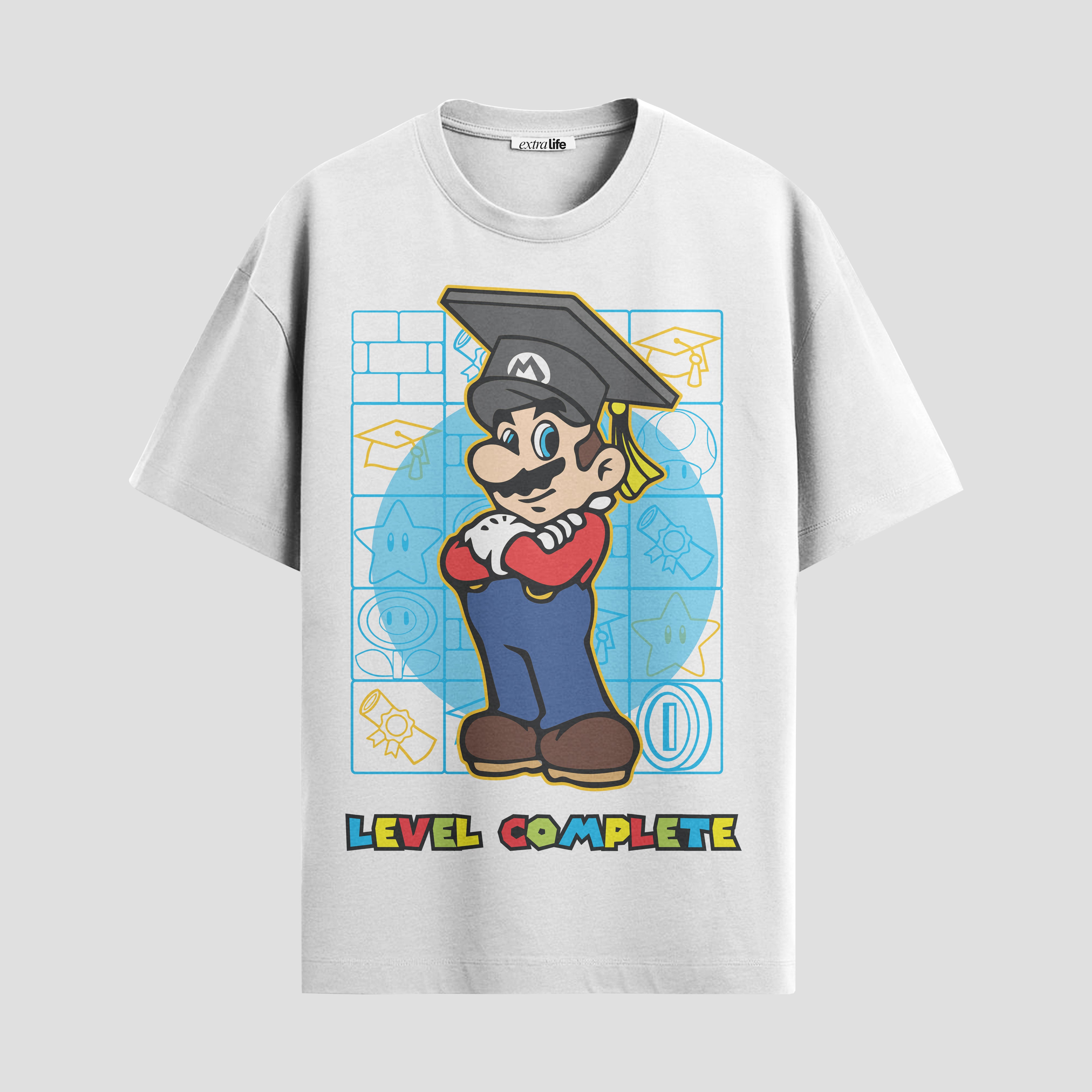 Playera urbana de anime y gaming ExtraLife MX, corte Standard Fit unisex ligero y transpirable en color Deep Black y Pure White, ropa de uso diario para gym y casual.