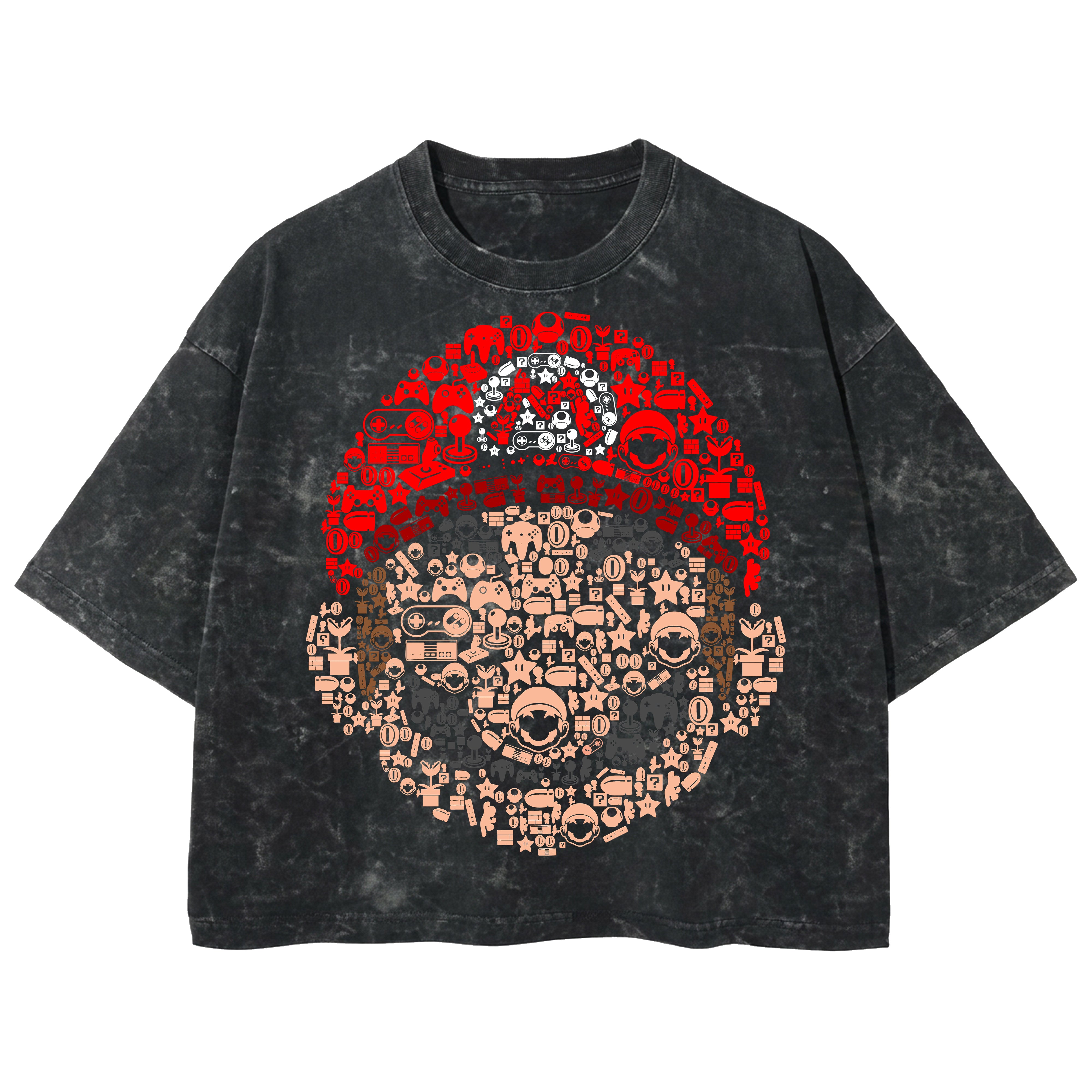 Playera streetwear premium de anime y gaming ExtraLife MX, corte boxy deluxe mineral wash heavyweight en color Acid Wash, moda urbana mexicana de culto.