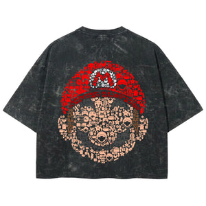 Playera streetwear premium de anime y gaming ExtraLife MX, corte boxy deluxe mineral wash heavyweight en color Acid Wash, moda urbana mexicana de culto.