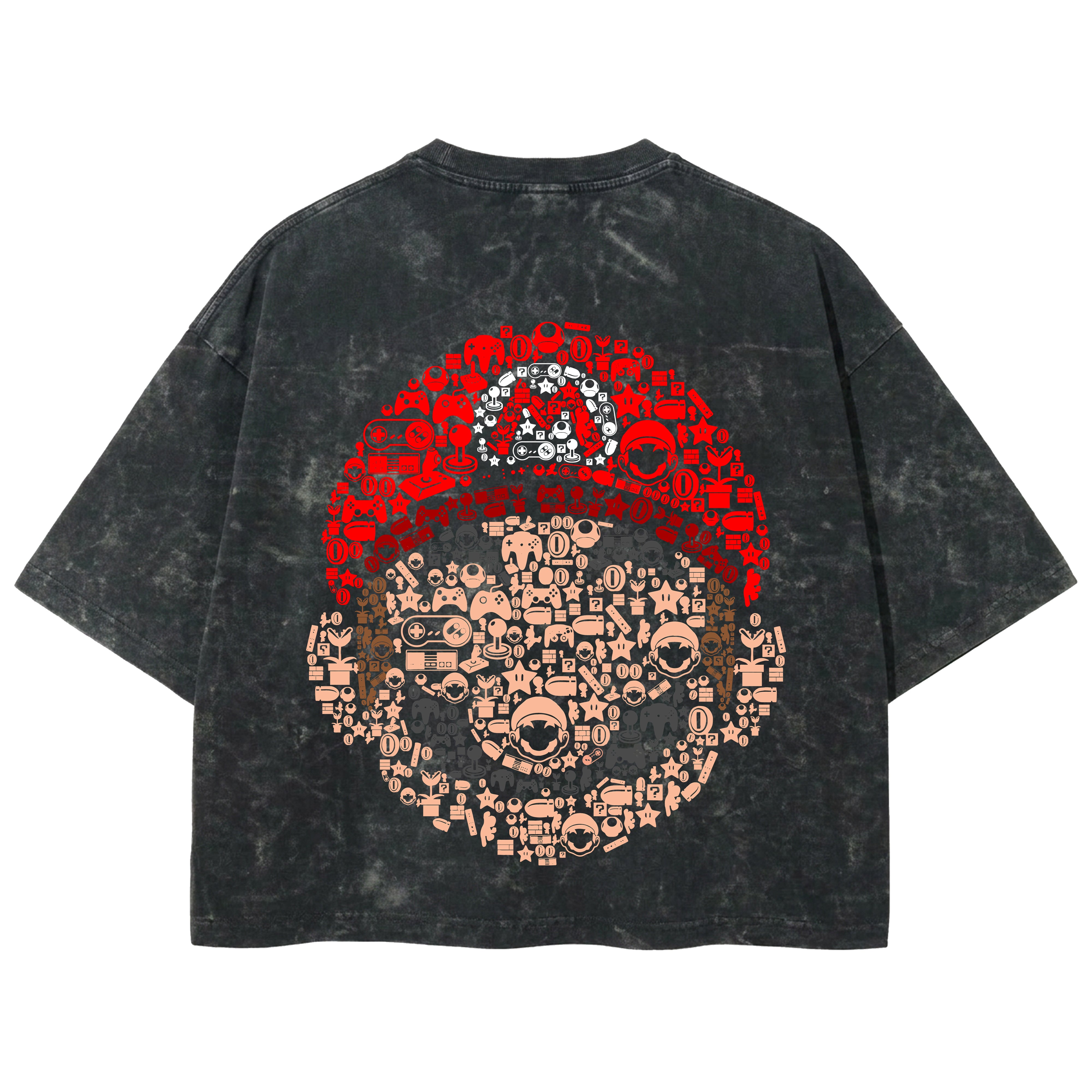 Playera streetwear premium de anime y gaming ExtraLife MX, corte boxy deluxe mineral wash heavyweight en color Acid Wash, moda urbana mexicana de culto.