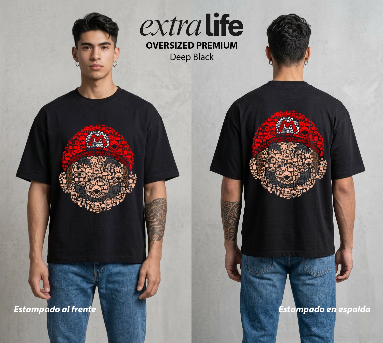 El Reino del Fontanero | El Fontanero Estelar #02301 - Playera Oversized Premium | Deep Black - Foto en modelo