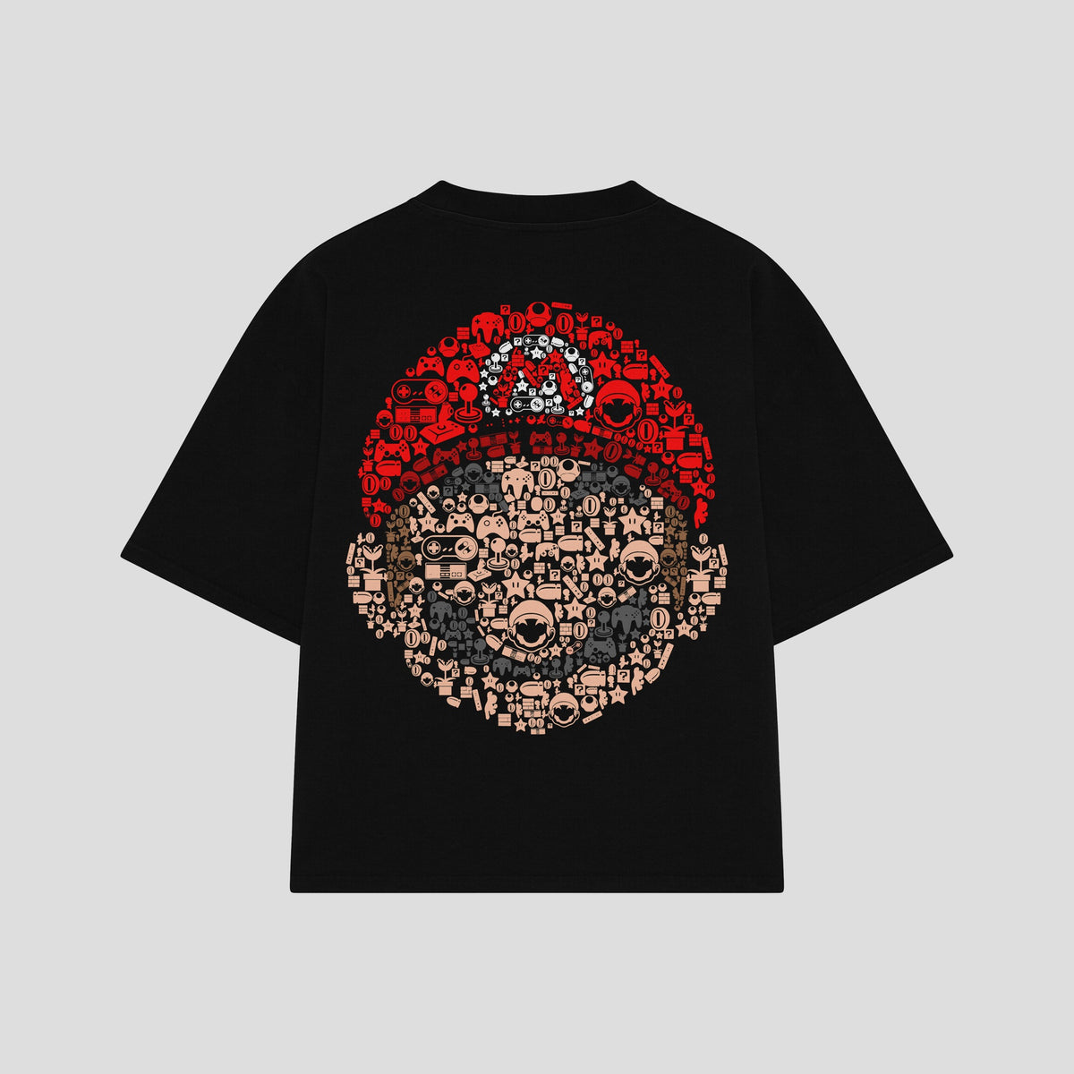 Playera streetwear premium de anime y gaming ExtraLife MX, corte oversized drop shoulder ligero y fresco en color Deep Black y Off-White, moda urbana mexicana de culto.