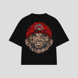 Playera streetwear premium de anime y gaming ExtraLife MX, corte boxy oversized drop shoulder heavyweight en color Deep Black y Off-White, moda urbana mexicana de culto.
