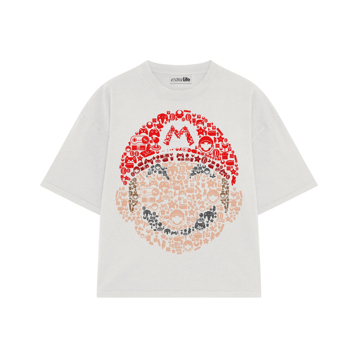 Playera streetwear premium de anime y gaming ExtraLife MX, corte oversized drop shoulder ligero y fresco en color Deep Black y Off-White, moda urbana mexicana de culto.