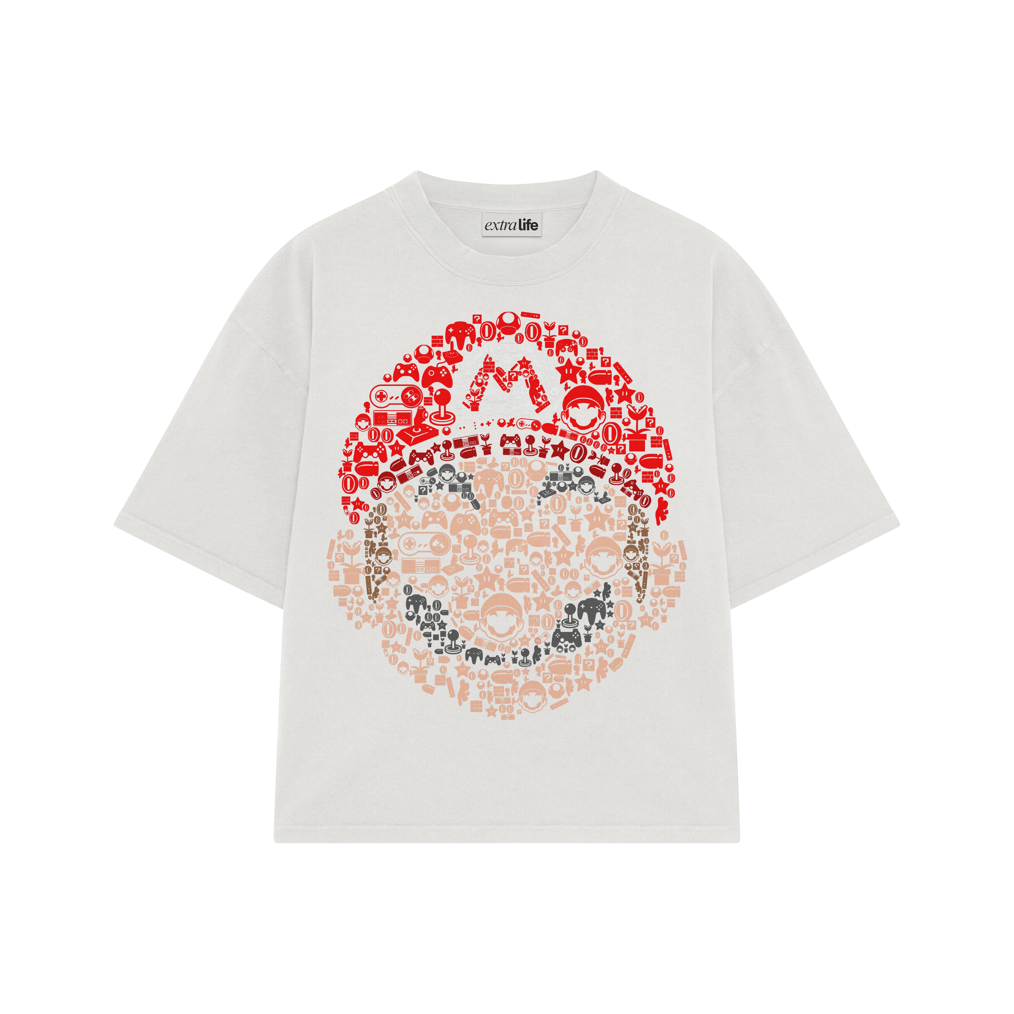 Playera streetwear premium de anime y gaming ExtraLife MX, corte boxy oversized drop shoulder heavyweight en color Deep Black y Off-White, moda urbana mexicana de culto.