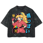 Playera streetwear premium de anime y gaming ExtraLife MX, corte boxy deluxe mineral wash heavyweight en color Acid Wash, moda urbana mexicana de culto.