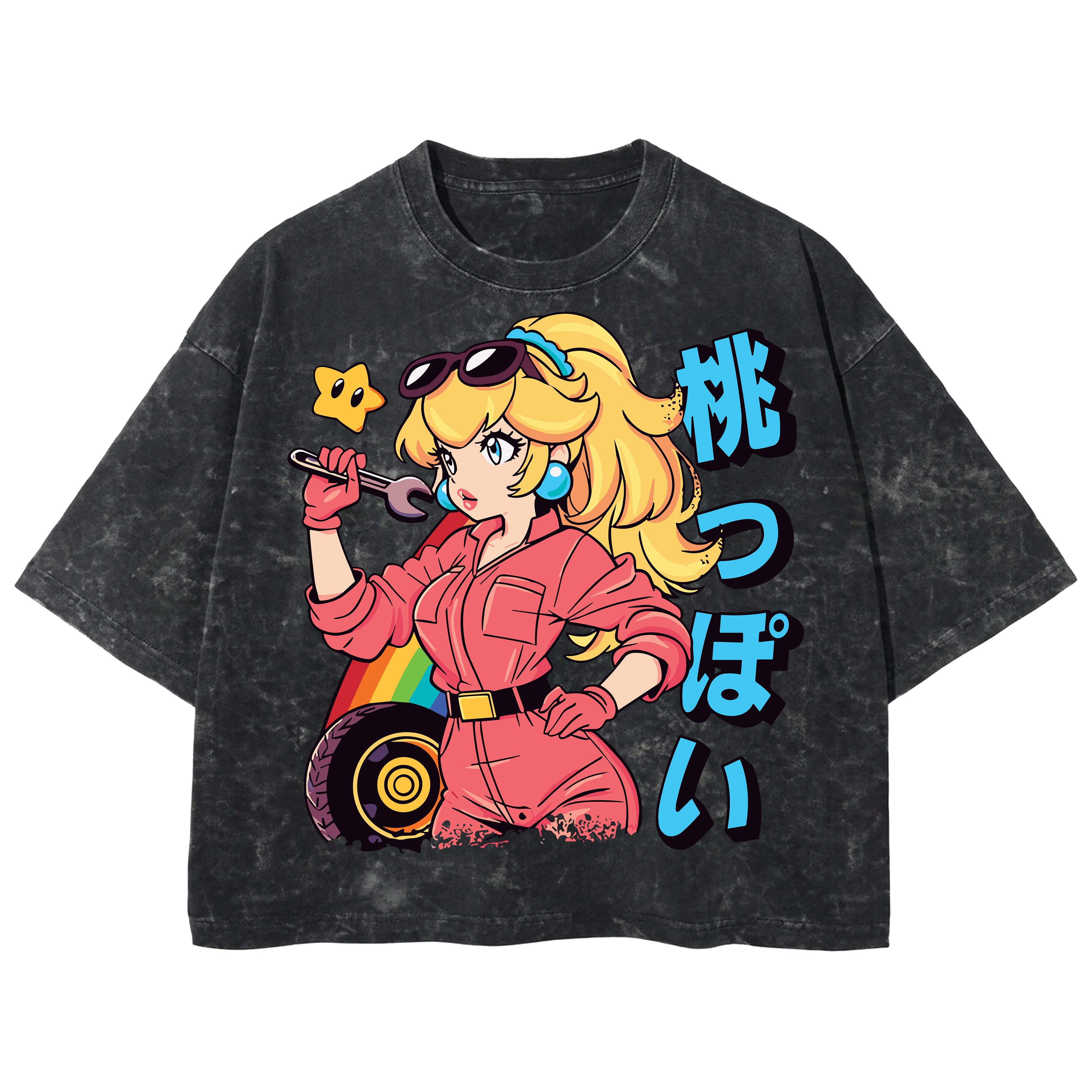 Playera streetwear premium de anime y gaming ExtraLife MX, corte boxy deluxe mineral wash heavyweight en color Acid Wash, moda urbana mexicana de culto.