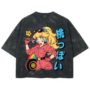 Playera streetwear premium de anime y gaming ExtraLife MX, corte boxy deluxe mineral wash heavyweight en color Acid Wash, moda urbana mexicana de culto.