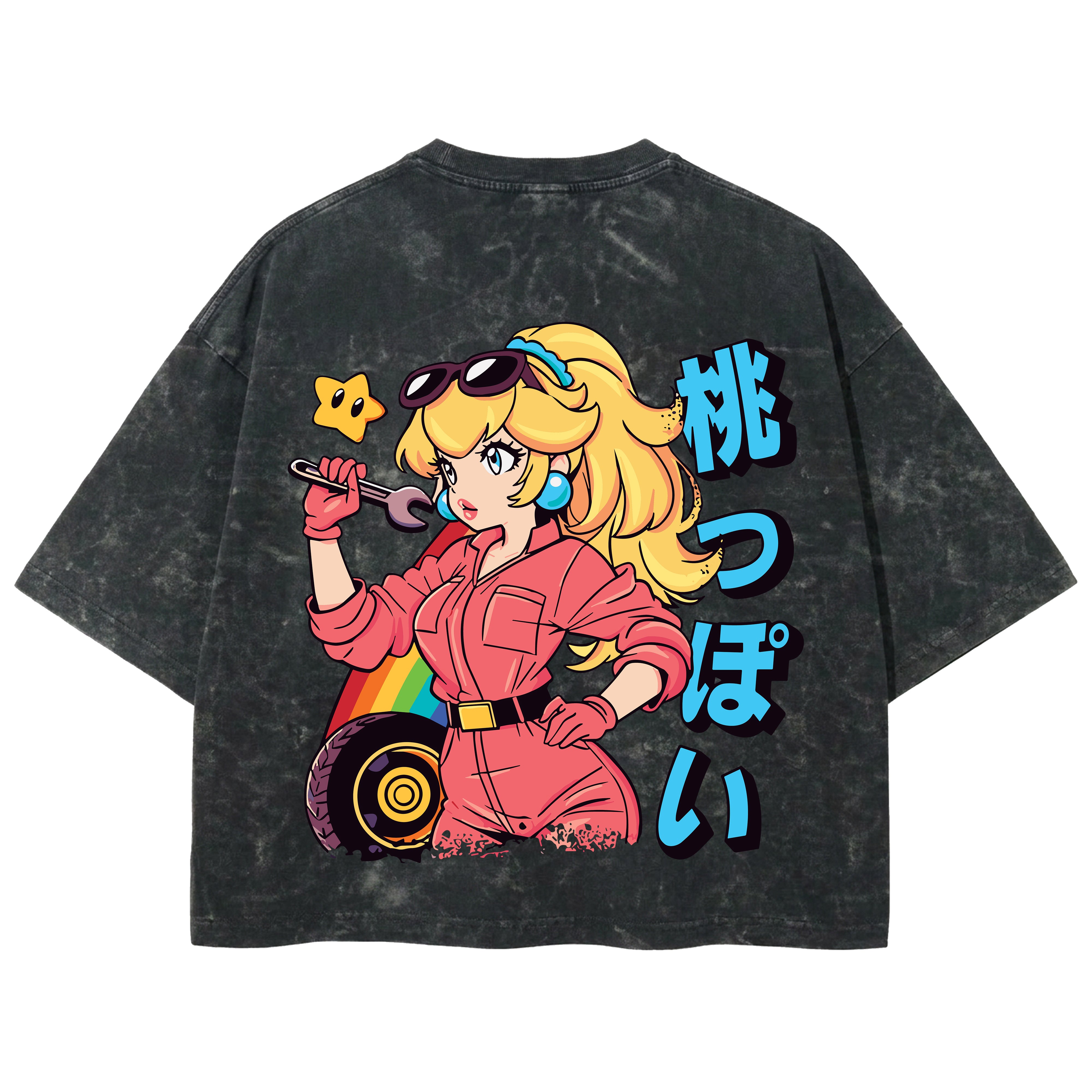 Playera streetwear premium de anime y gaming ExtraLife MX, corte boxy deluxe mineral wash heavyweight en color Acid Wash, moda urbana mexicana de culto.