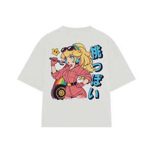 Playera streetwear premium de anime y gaming ExtraLife MX, corte boxy oversized drop shoulder heavyweight en color Deep Black y Off-White, moda urbana mexicana de culto.