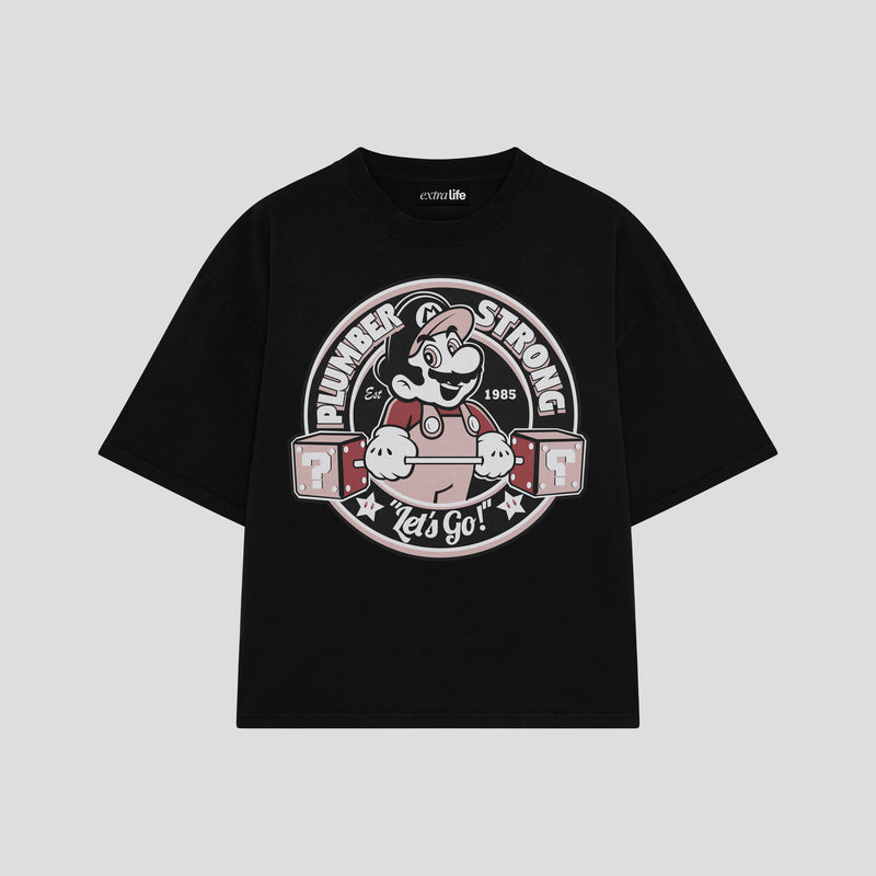 Playera streetwear premium de anime y gaming ExtraLife MX, corte boxy oversized drop shoulder heavyweight en color Deep Black y Off-White, moda urbana mexicana de culto.