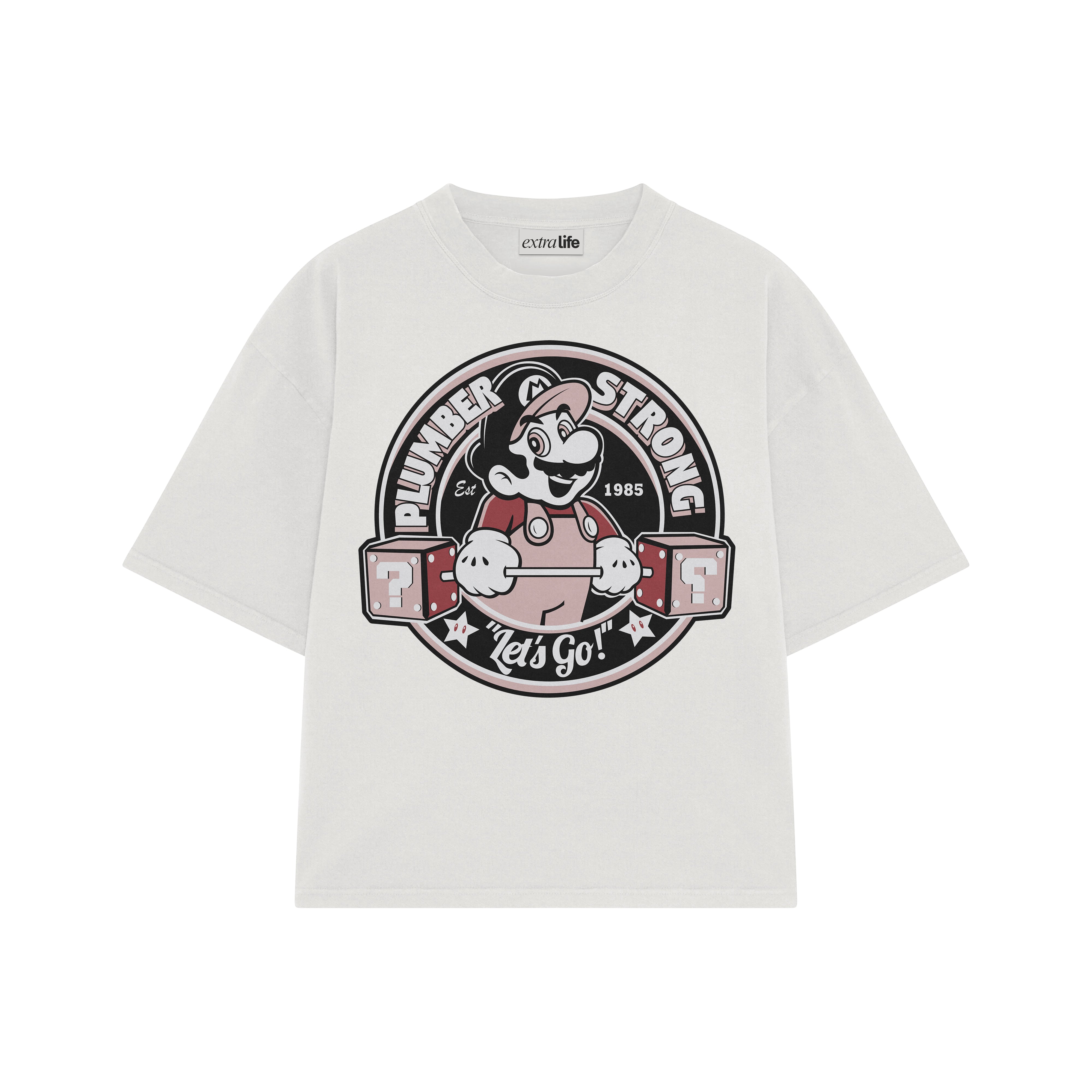 Playera streetwear premium de anime y gaming ExtraLife MX, corte boxy oversized drop shoulder heavyweight en color Deep Black y Off-White, moda urbana mexicana de culto.