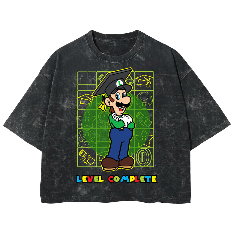 Playera streetwear premium de anime y gaming ExtraLife MX, corte boxy deluxe mineral wash heavyweight en color Acid Wash, moda urbana mexicana de culto.