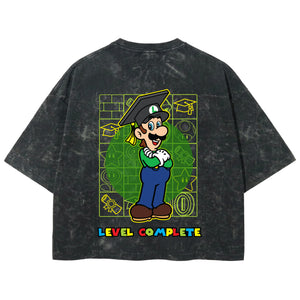 Playera streetwear premium de anime y gaming ExtraLife MX, corte boxy deluxe mineral wash heavyweight en color Acid Wash, moda urbana mexicana de culto.