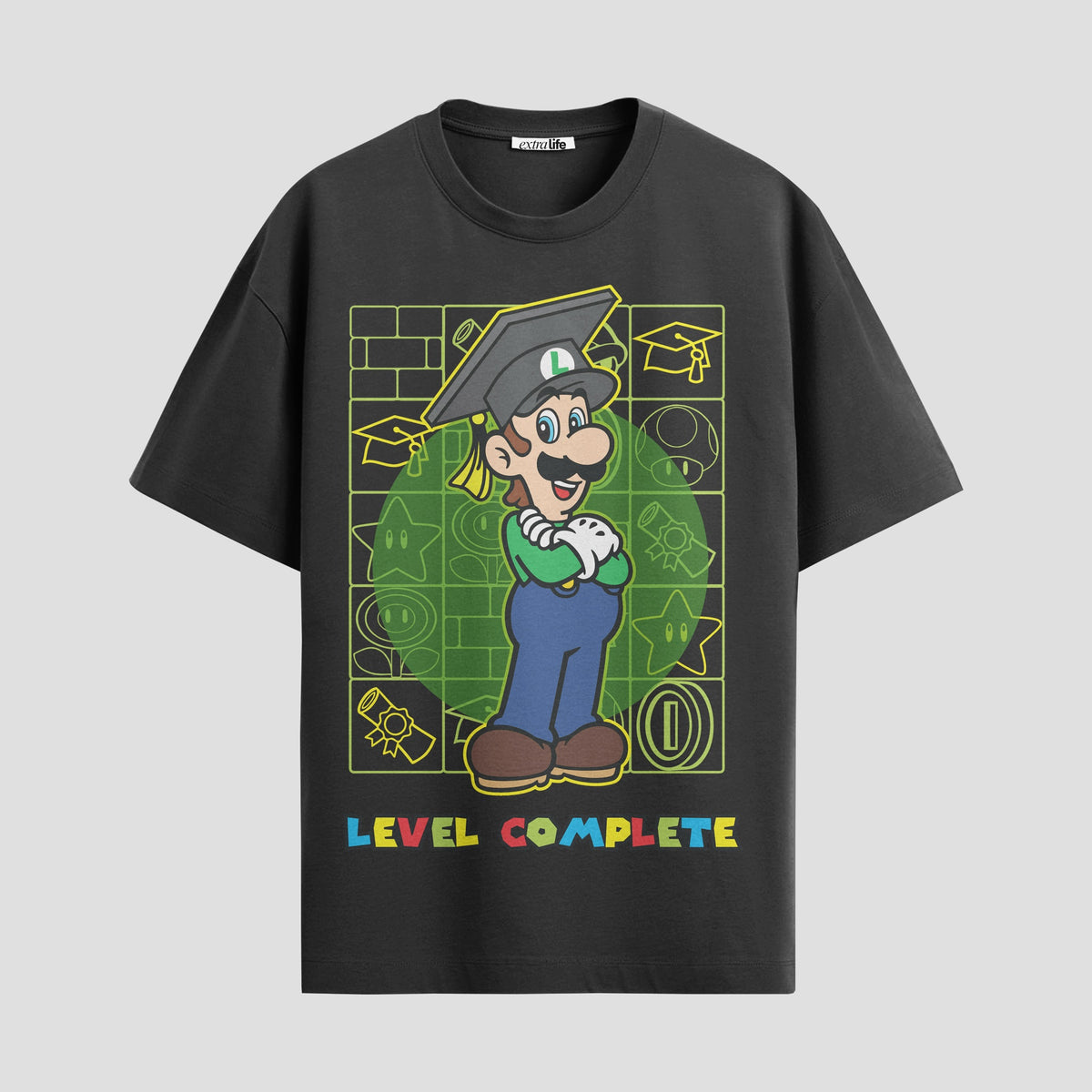 Playera urbana de anime y gaming ExtraLife MX, corte Classic Premium unisex ligero y transpirable en color Deep Black y Pure White, ropa de uso diario para gym y casual.