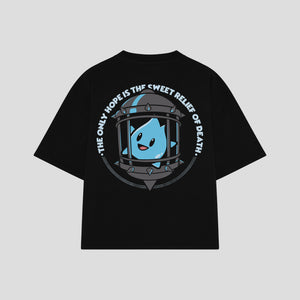 Playera streetwear premium de anime y gaming ExtraLife MX, corte boxy oversized drop shoulder heavyweight en color Deep Black y Off-White, moda urbana mexicana de culto.