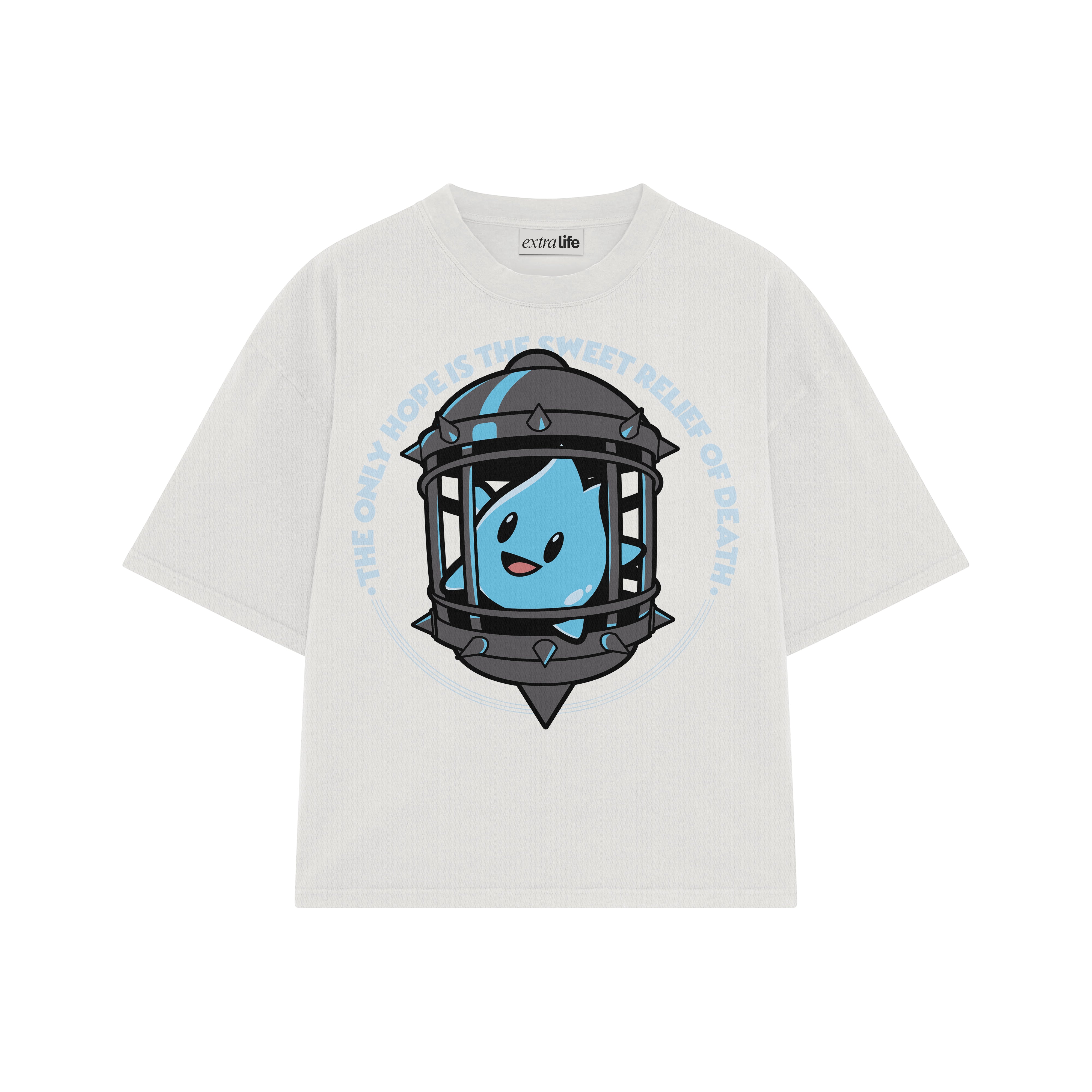 Playera streetwear premium de anime y gaming ExtraLife MX, corte boxy oversized drop shoulder heavyweight en color Deep Black y Off-White, moda urbana mexicana de culto.