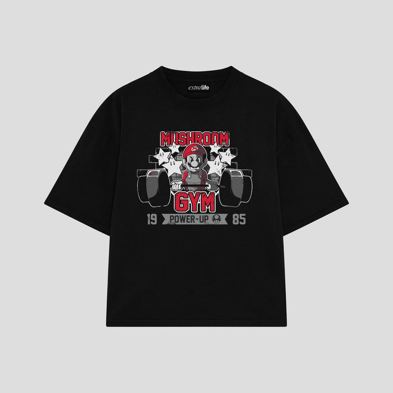 Playera streetwear premium de anime y gaming ExtraLife MX, corte boxy oversized drop shoulder heavyweight en color Deep Black y Off-White, moda urbana mexicana de culto.