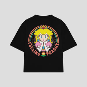 Playera streetwear premium de anime y gaming ExtraLife MX, corte boxy oversized drop shoulder heavyweight en color Deep Black y Off-White, moda urbana mexicana de culto.