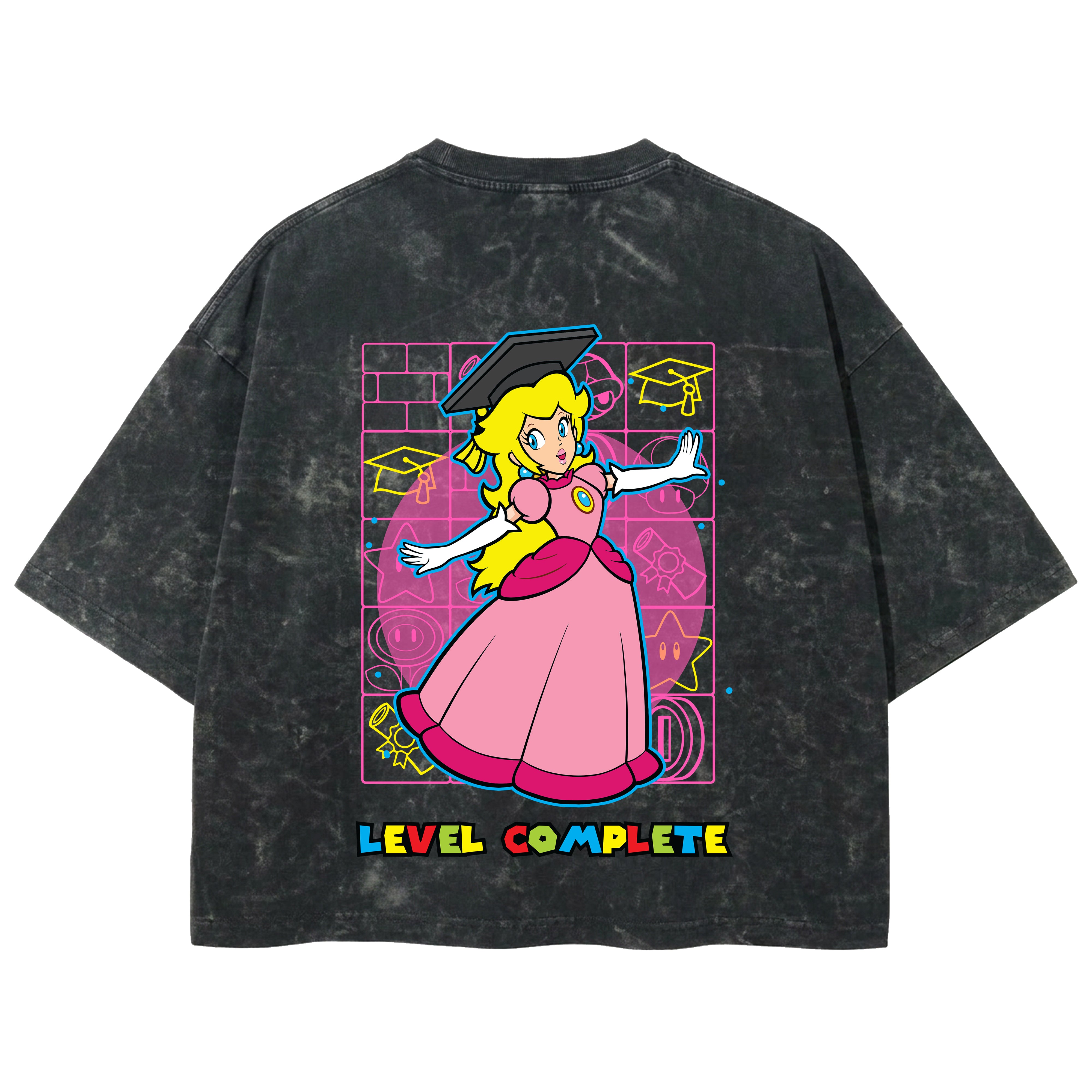 Playera streetwear premium de anime y gaming ExtraLife MX, corte boxy deluxe mineral wash heavyweight en color Acid Wash, moda urbana mexicana de culto.