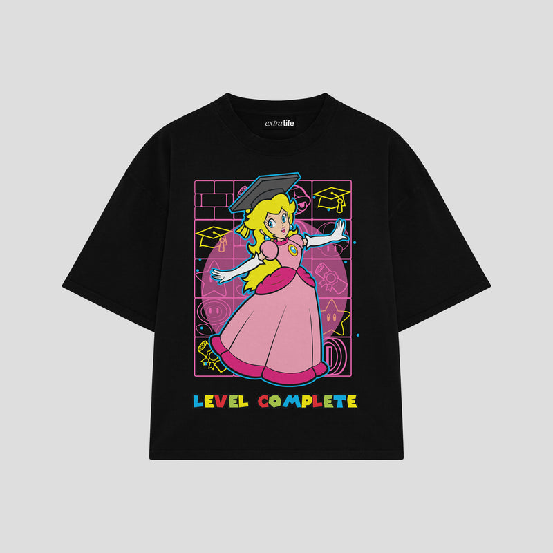 Playera streetwear premium de anime y gaming ExtraLife MX, corte boxy oversized drop shoulder heavyweight en color Deep Black y Off-White, moda urbana mexicana de culto.