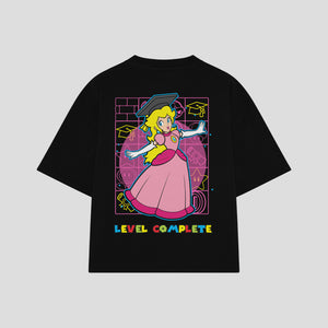 Playera streetwear premium de anime y gaming ExtraLife MX, corte boxy oversized drop shoulder heavyweight en color Deep Black y Off-White, moda urbana mexicana de culto.